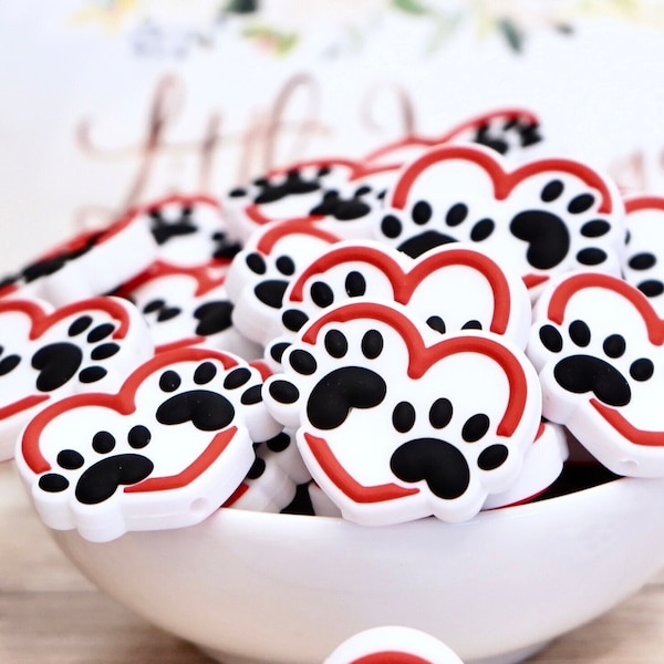 Paw Print in Heart- Pet Love - Silicone Focal Bead - Focal