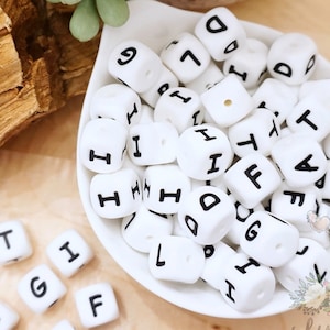 White/Black Letter Beads Silicone 12mm image 1