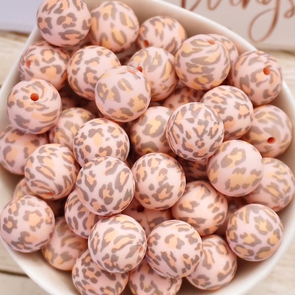Pink Leopard print Silicone Bead - 15mm