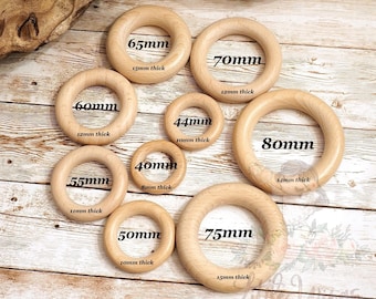 Smooth Beechwood Rings - Various Sizes - High Quality-  Macrame, Knitting, Teether Ring, Craft Ring