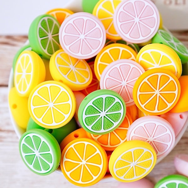 Textured Sliced Fruit Halves- Oranges, Grapefruits, Lemons, Limes - Silicone Focal Bead