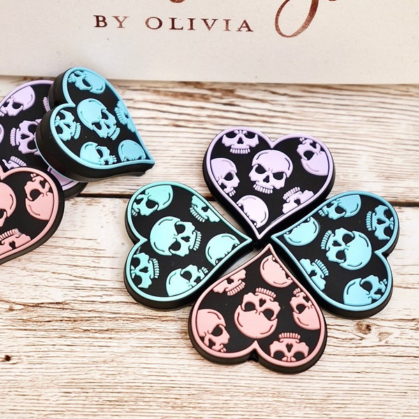 Hearts with Skulls - Silicone Beads, DIY beadable pens, DIY Keychains, DIY Lanyards