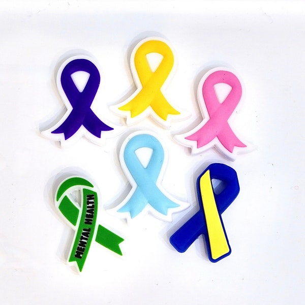 Awareness Ribbons - Pink Ribbon, Purple Ribbon, Yellow Ribbon, Lt. Blue Ribbon - Silicone Bead - Focal