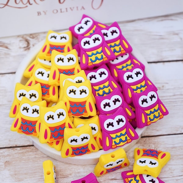 Bright Owls - Silicone Focal Bead - Orange, Fuchsia  available - DIY Pens, DIY Lanyards, DIY Keychains,