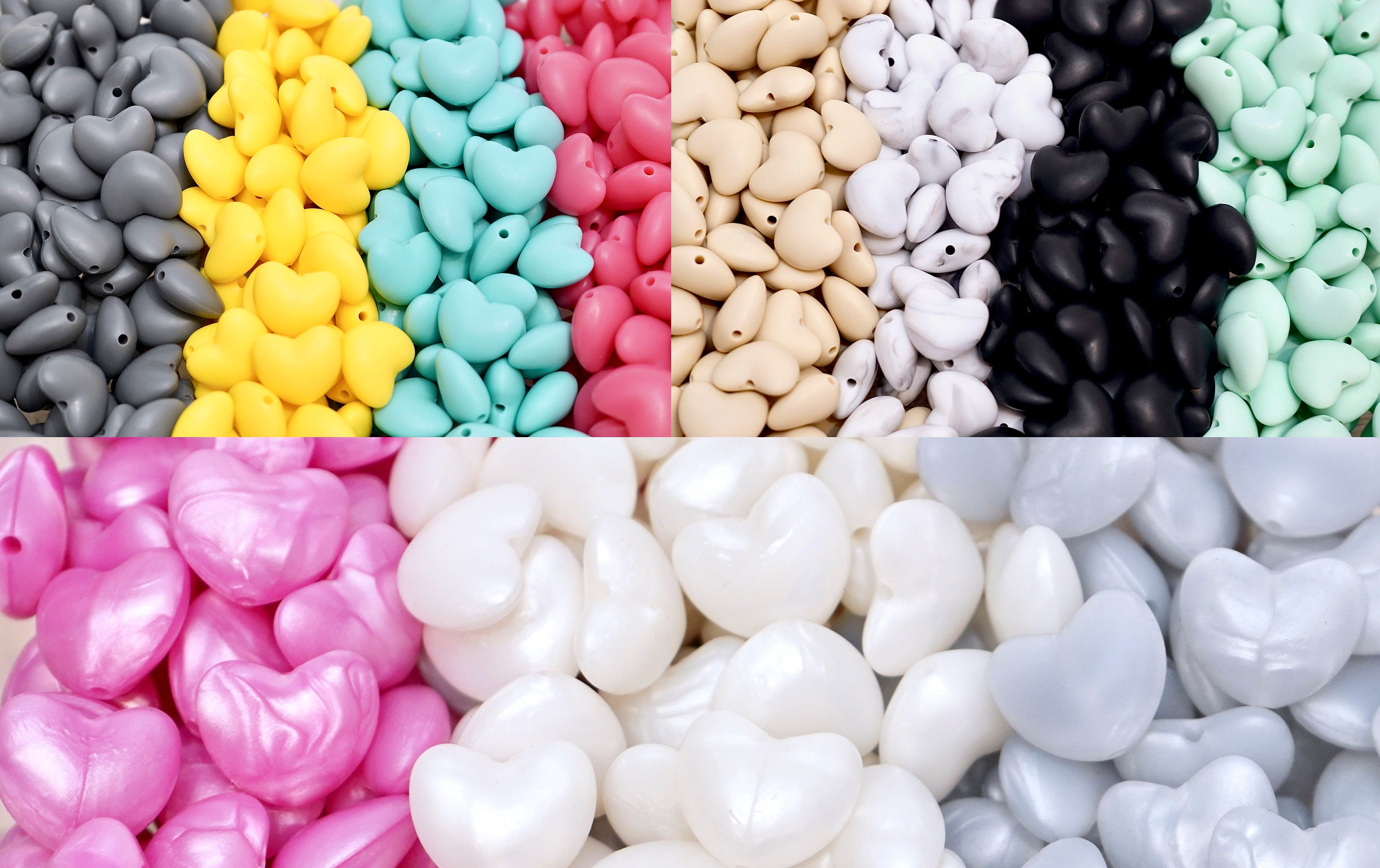 Mixed Color Heart CC Silicone Focal Beads