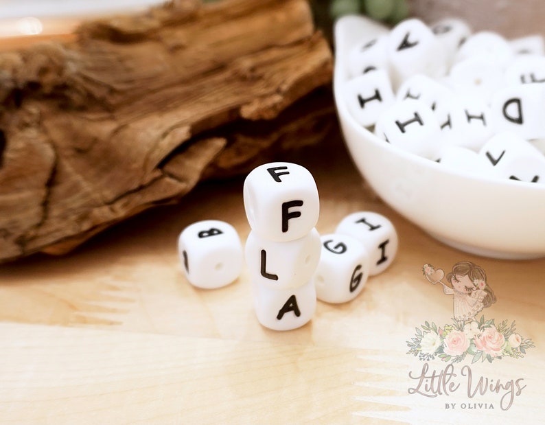 White/Black Letter Beads Silicone 12mm image 2