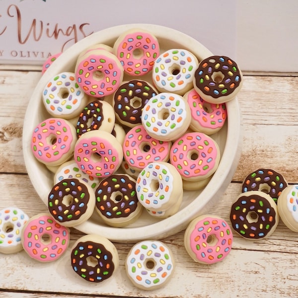 Chocolate , Vanilla and Strawberry Frosted Sprinkle Doughnut Silicone Bead, Pendant