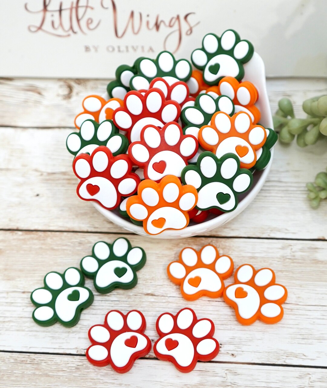 White/color Paw Prints - Silicone Focal Beads, Mascot, DIY Pens, DIY ...