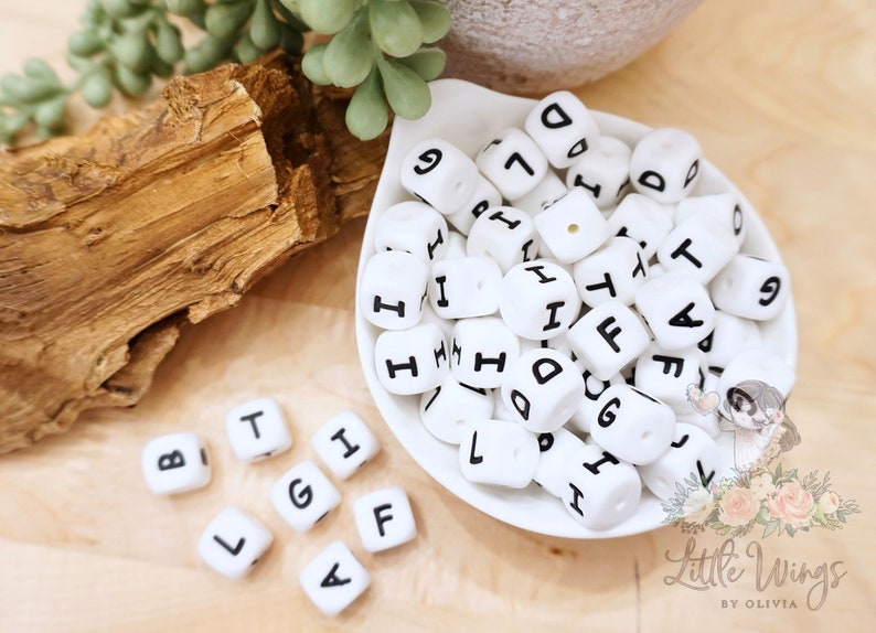 White/Black Letter Beads Silicone 12mm image 1