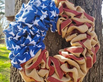 American Flag, Burlap Wreath, Patriotic Wreath, Americana Wreath, Military Gift, 4th of July Wreath, Year Round Wreath, Everyday Wreath
