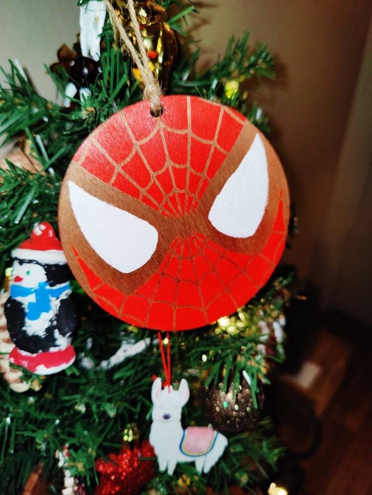 Spider man Ornament Hand Painted Ornament Engraved Ornament Etsy