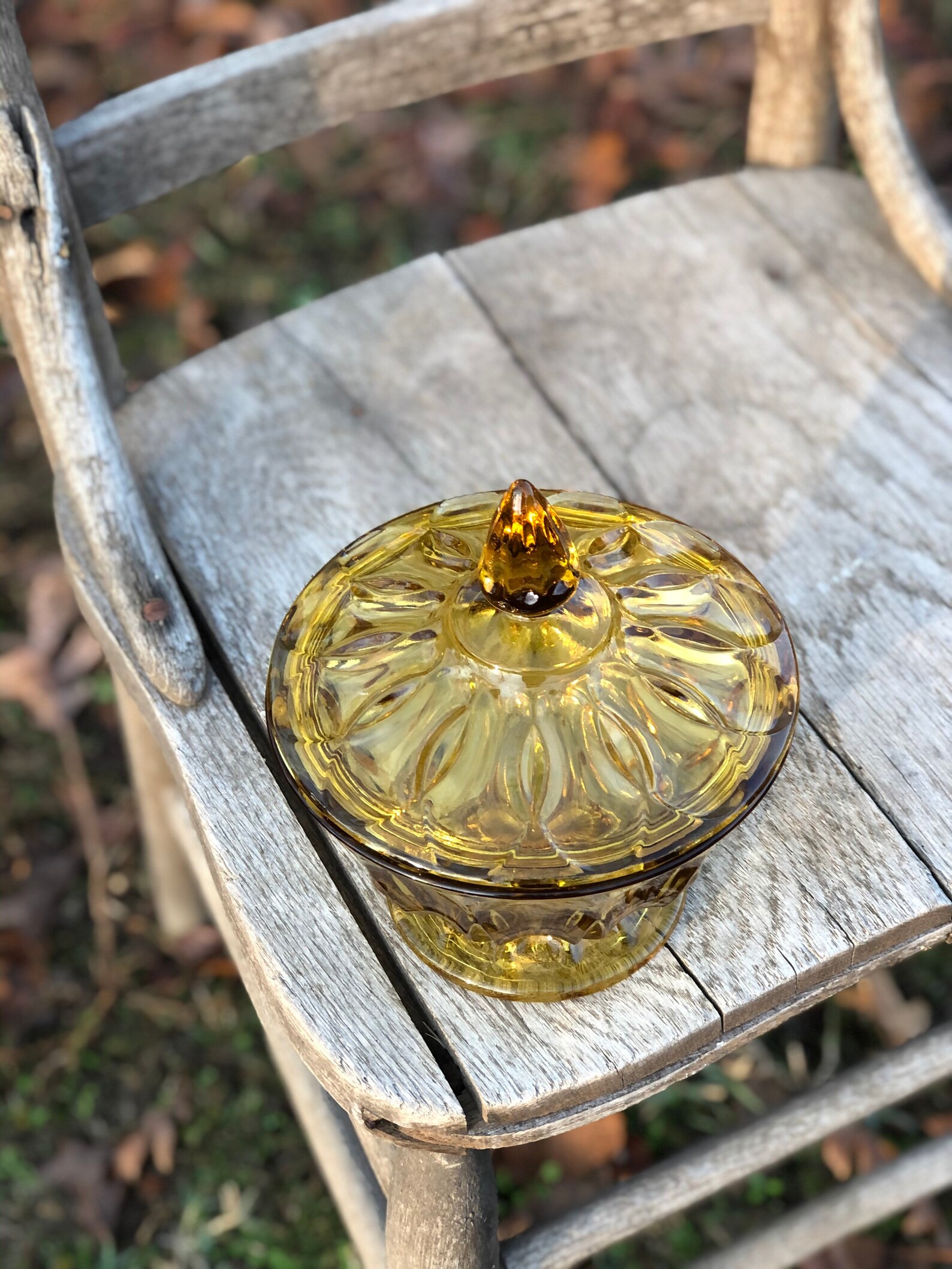 Amber Indiana Glass Candy dish with lid Etsy