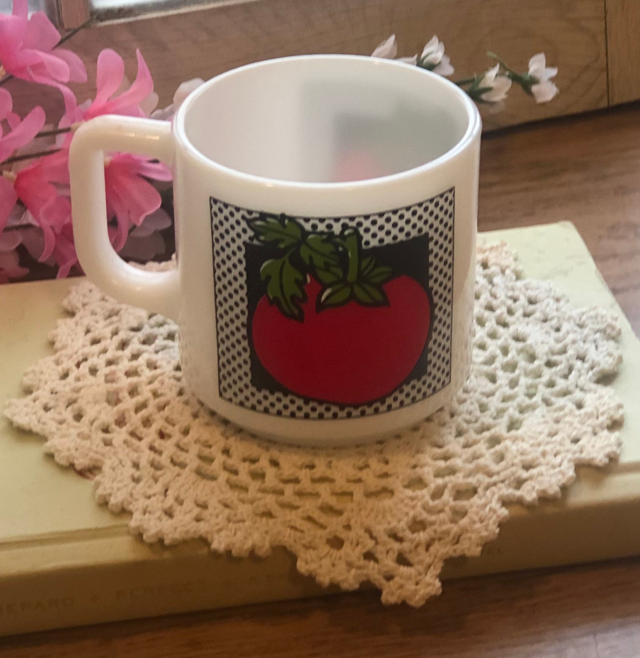 Tomato Vintage Milk Glass Coffee Cup Etsy