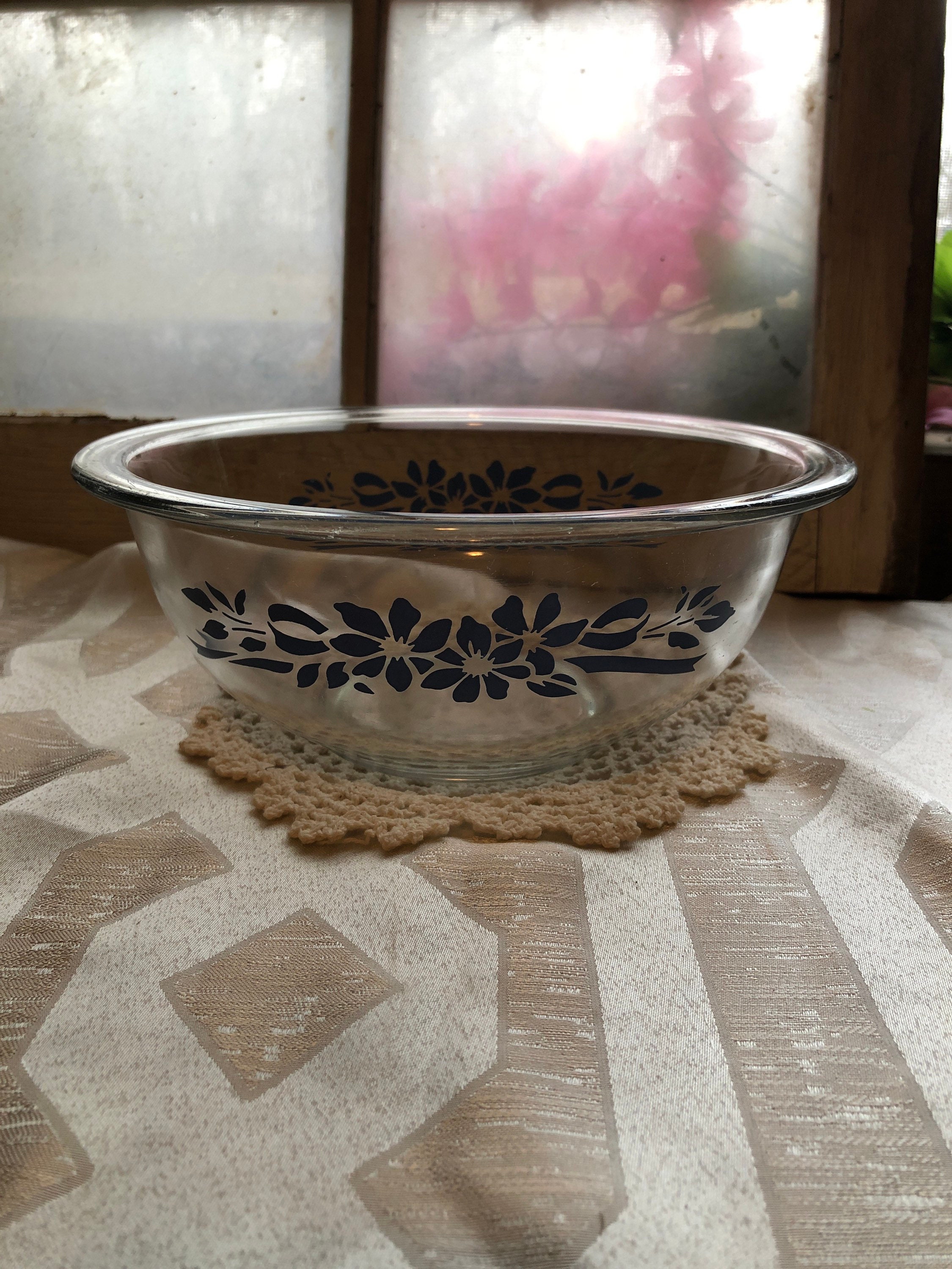Pyrex Vintage Blue Flowers and Ribbon | Etsy