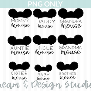 Família Mickey, Mamãe Mouse, Papai Mouse, Irmã Mouse, Irmão Mouse, Baby Mouse Digital Download Silhueta PNG, Cricut