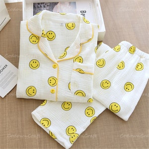 Smiley Pajama Set for Women Smiley Long Sleeve | Etsy