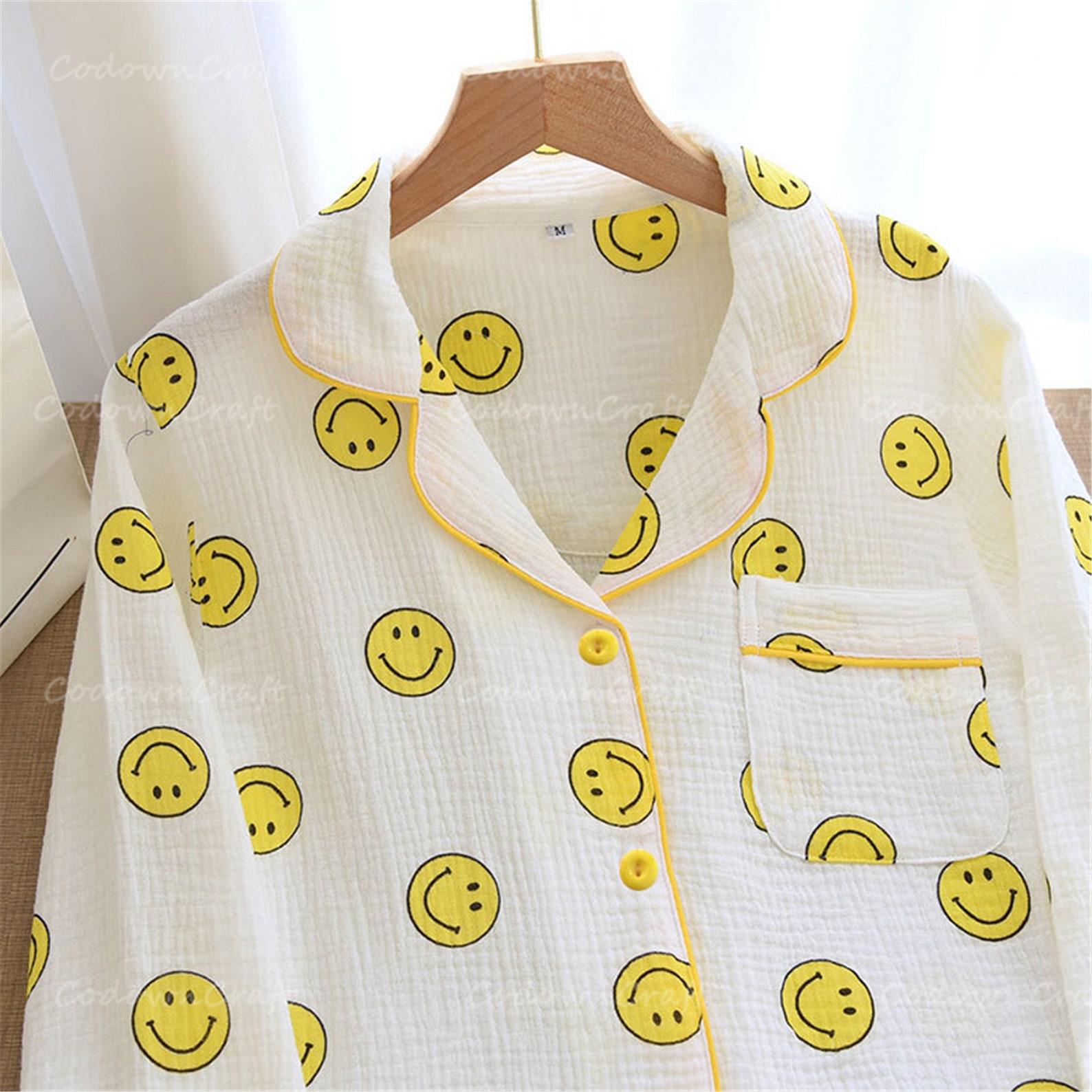 Smiley Pajama Set for Women Smiley Long Sleeve Etsy