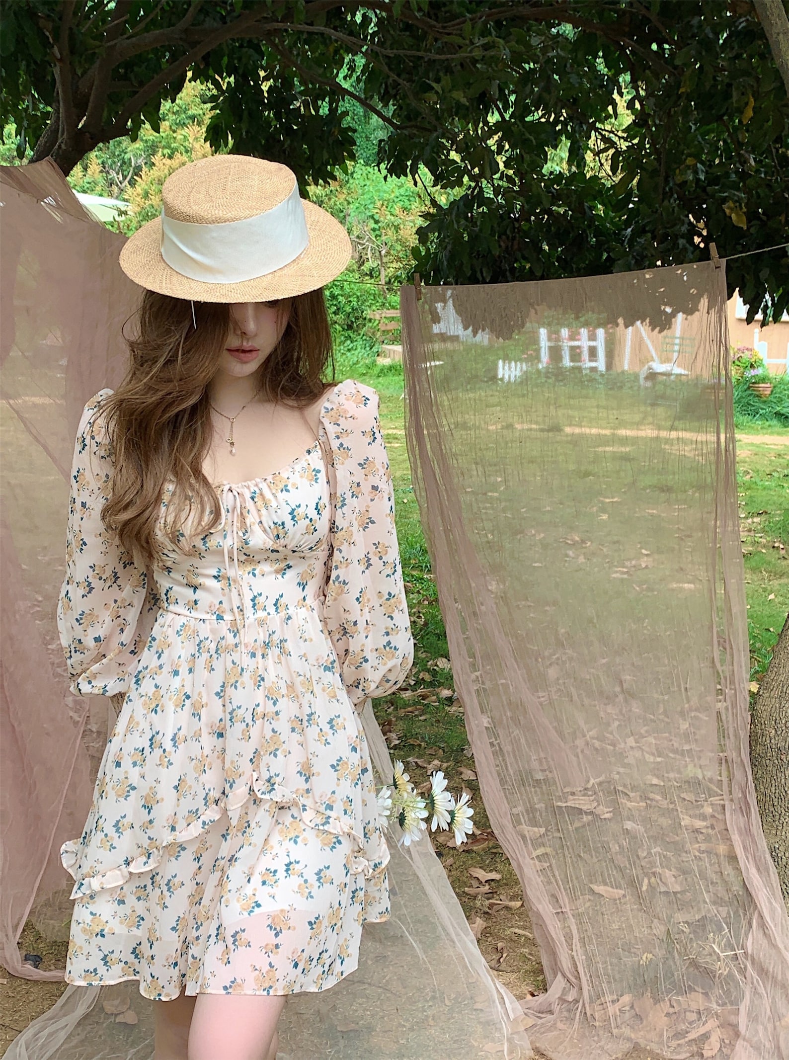 Sexy Milkmaid Floral DressPuff Sleeve Square Neck Etsy