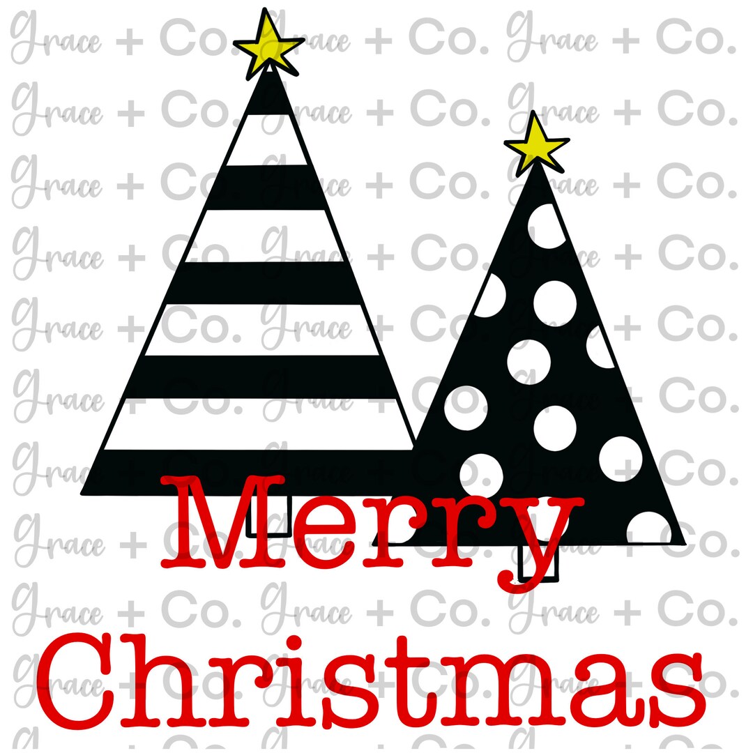 Merry Christmas Black and White Tree Redpng Printable Sublimation ...