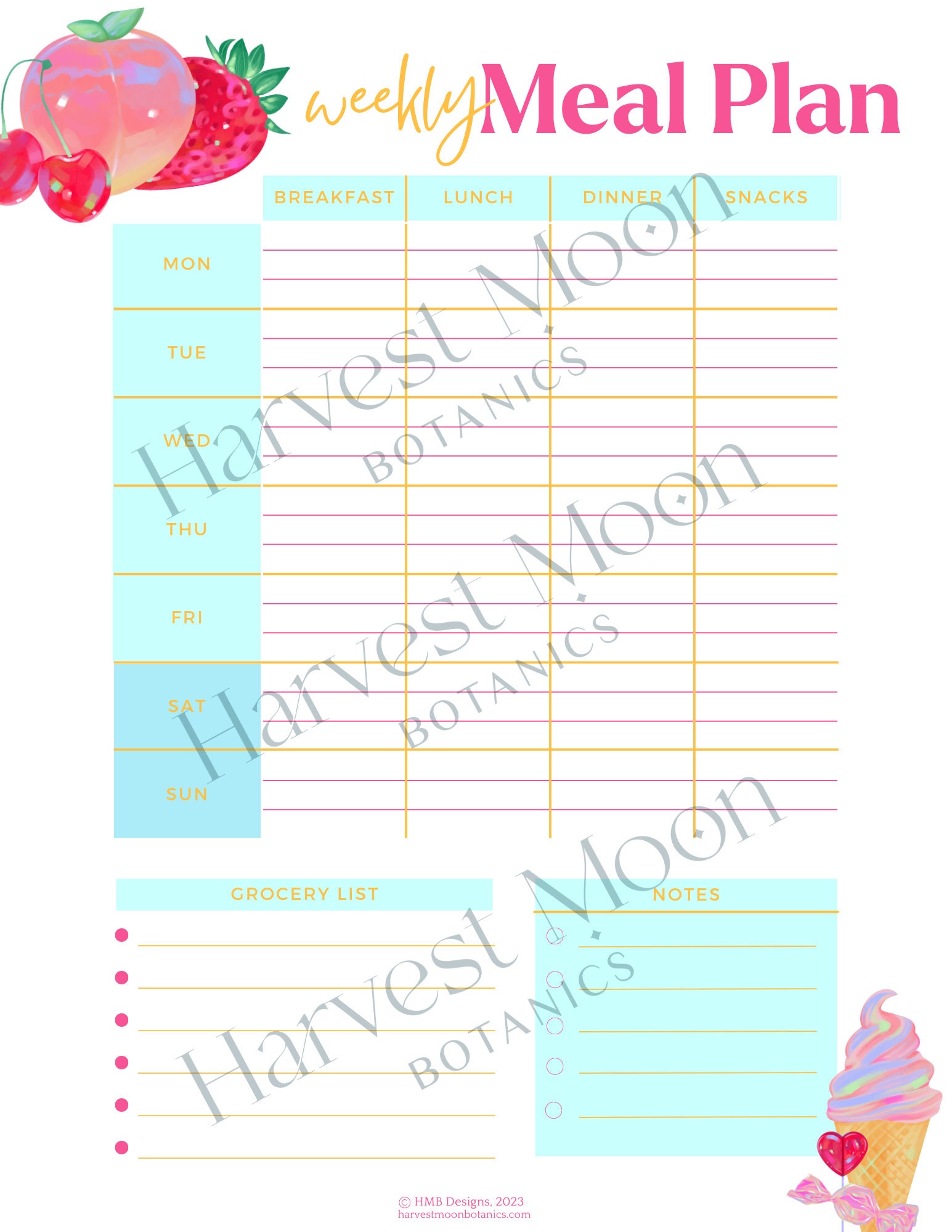 PDF Weekly Meal Planner Instant Download Digital Print Printable PDF ...