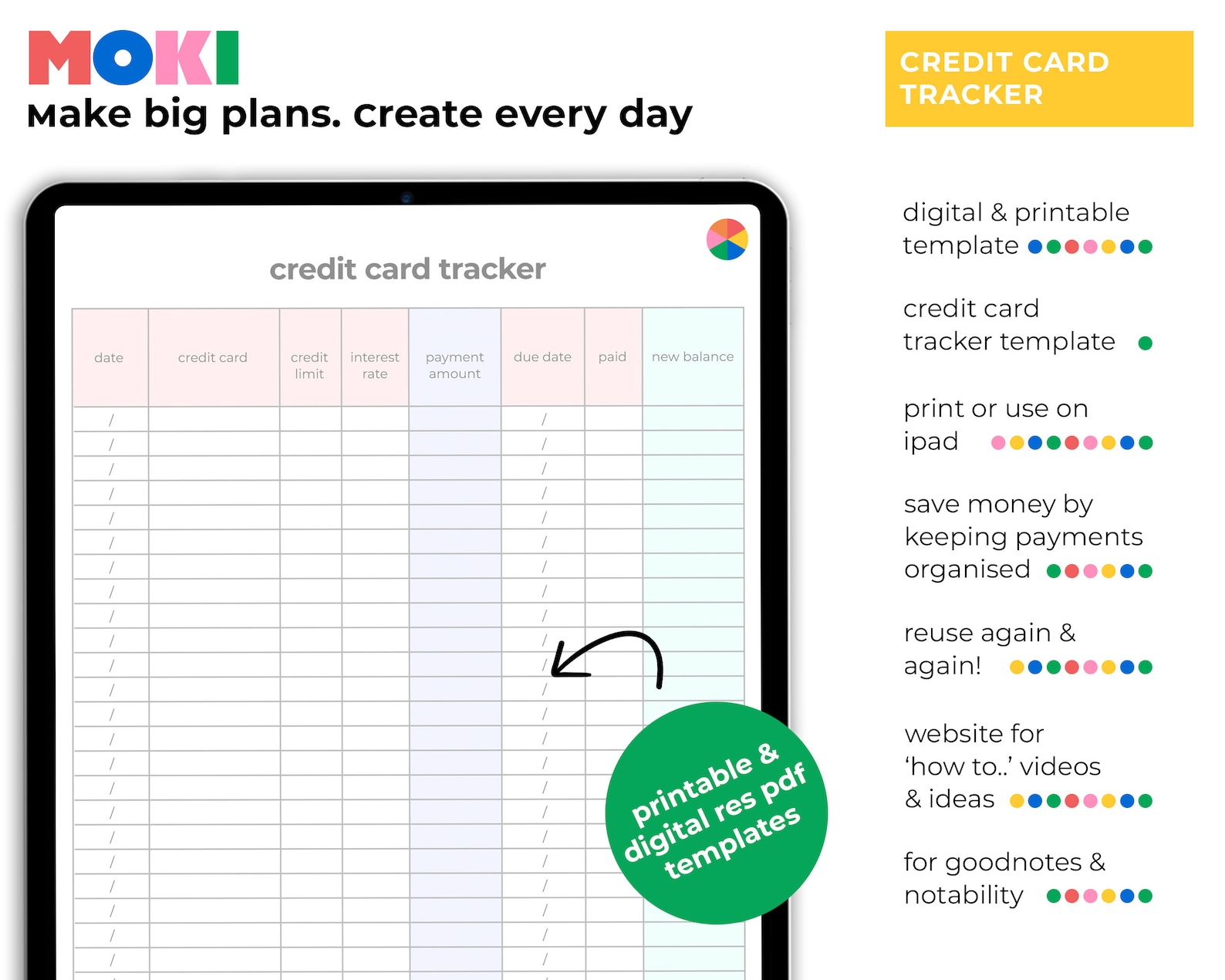 Credit card tracker printable template finance tracker Etsy