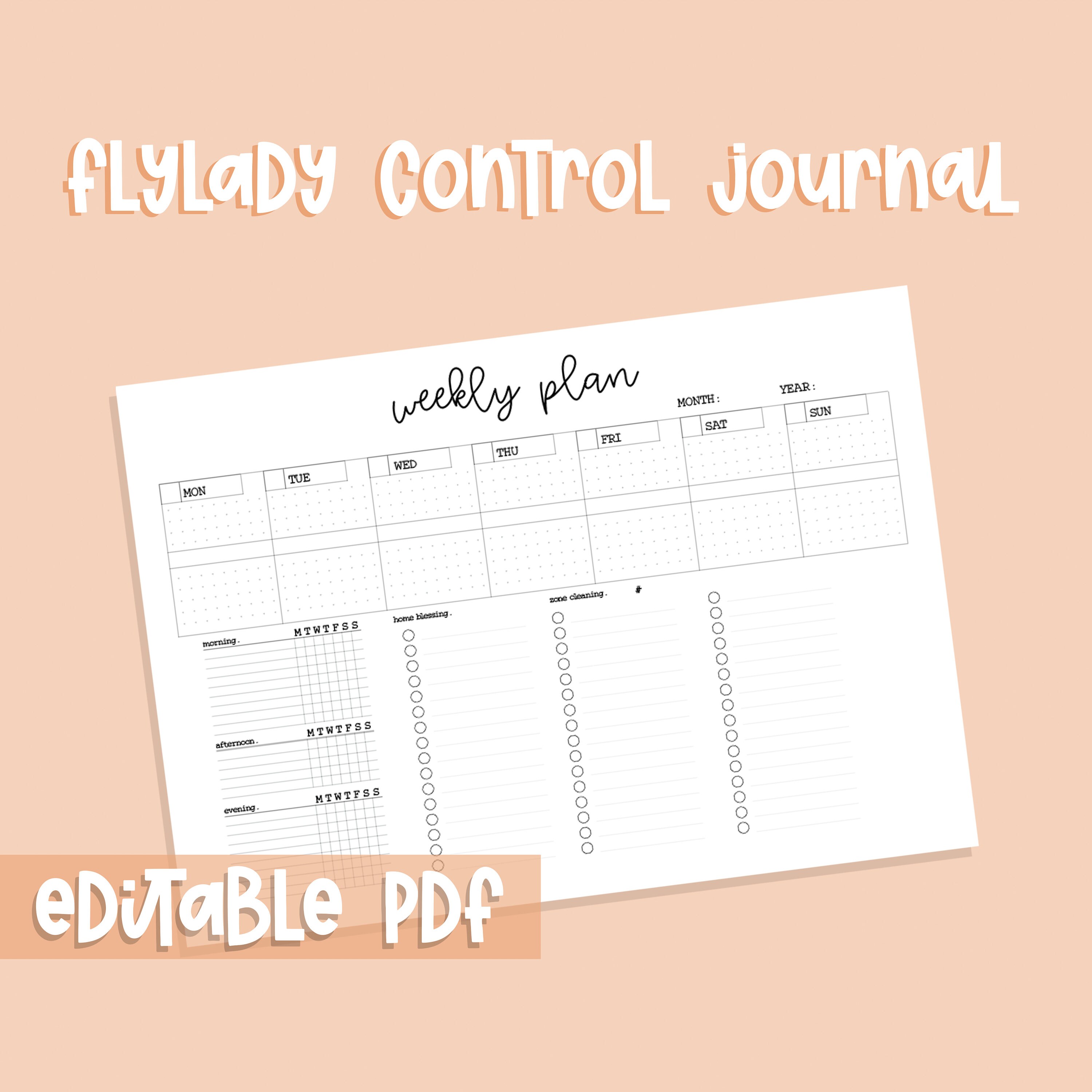 Editable Weekly Flylady CONTROL Journal Meal Planner Zone Etsy