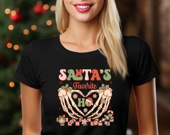 Ho préféré du Père Noël | Tee-shirt de Noël, T-shirt, vêtements de Noël, vêtements de Noël, Squelette de Noël, Ho Ho Ho, Cadeau pour elle