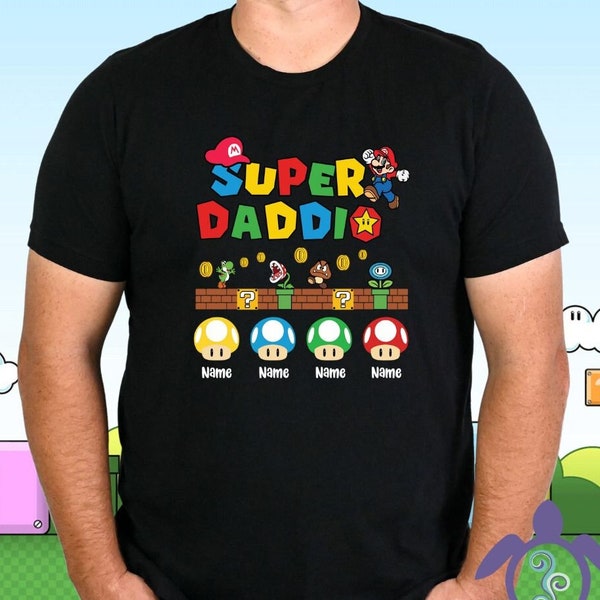 Super Daddio | Father's tee, Mario T-shirt, Super Dad apparel, Graphic Tee, Video Game Apparel