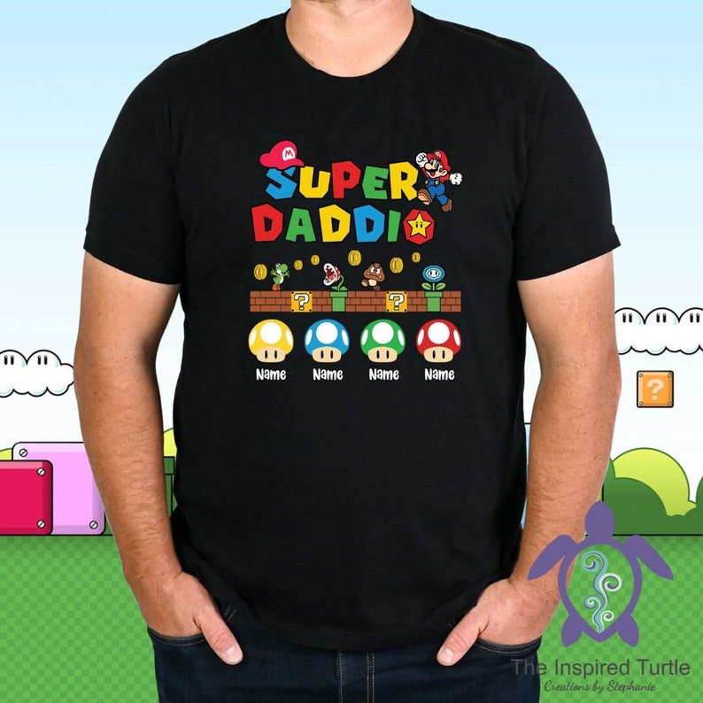 Super Daddio Father's tee, Mario T-shirt, Super Dad apparel, Graphic Tee, Video Game Apparel image 1