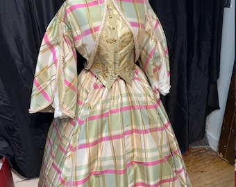 FOR ORDERS ONLY—-Civil war era carriage/walking/day dress Marmee March Gone-w-th-wind gown,undersleeves