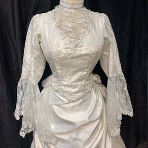 FOR ORDERS ONLY - Custom Made - 1880s Victorian Evening Dress/Wedding Bridal w/ Train
