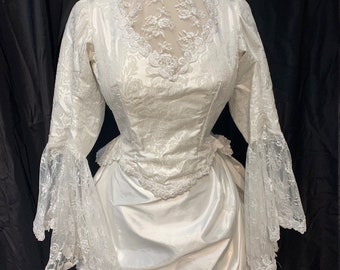 FOR ORDERS ONLY - Custom Made - 1880s Victorian Evening Dress/Wedding Bridal w/ Train