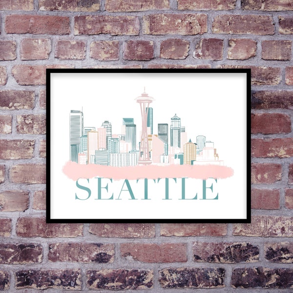 Seattle, Washington Skyline, Seattle Print, Downtown, Cityscape, Travel Gift, Home Decor - DIGITAL DOWNLOAD