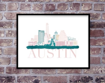 Austin, Texas Skyline, Austin Print, Downtown, Cityscape, Travel Gift, Home Decor - DIGITAL DOWNLOAD