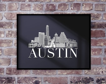 Austin, Texas Skyline, Austin Print, Downtown, Cityscape, Travel Gift, Home Decor - DIGITAL DOWNLOAD