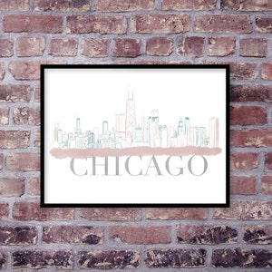 Chicago Skyline, Chicago Print, Downtown, Cityscape, Travel Gift, Home Decor - DIGITAL DOWNLOAD