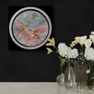 Hummingbird. mixedmedia on wood. original artwork.