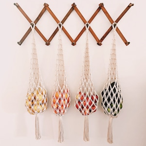 Single Hanging Fruit Basket For Kitchen Macrame Vegetable Storage Organizer Wall Baskets For Indoor Plants Boho Decor