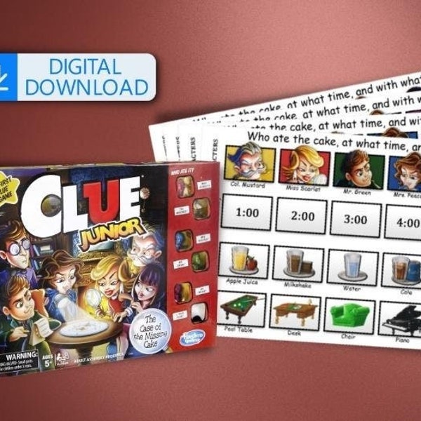 Printable Color Clue Jr. The Case of the Missing Cake scoring cards