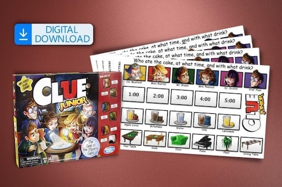 Printable Color Clue Jr. The Case of the Missing Cake scoring cards