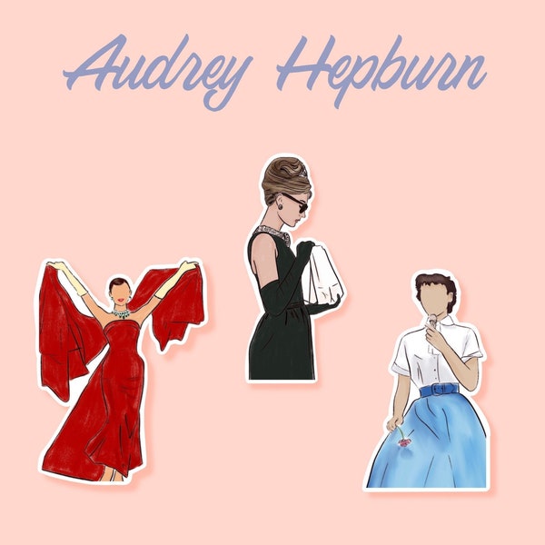 Audrey Hepburn Sticker Set |  Breakfast at Tiffany’s, Roman Holiday, Funny Face, Water Bottle Stickers, Vintage Stickers, Classic Movies