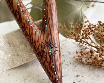 Indigenous Sun & Moon Coconut Kuripe, Shamanic Tool, Self Applicator, Single Block Kuripe