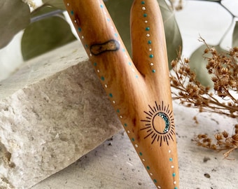 Indigenous Sun & Moon Kuripe, Shamanic Tool, Self Applicator, Single Block Kuripe, Sawo Wood Kuripe