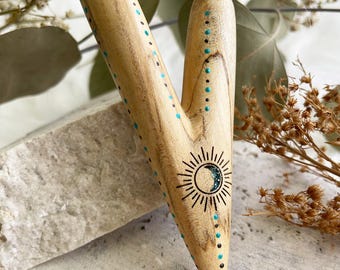 Indigenous Sun & Moon Kuripe, Shamanic Tool, Self Applicator, Single Block Kuripe, Crocodile Wood Kuripe, Decorated Kuripe