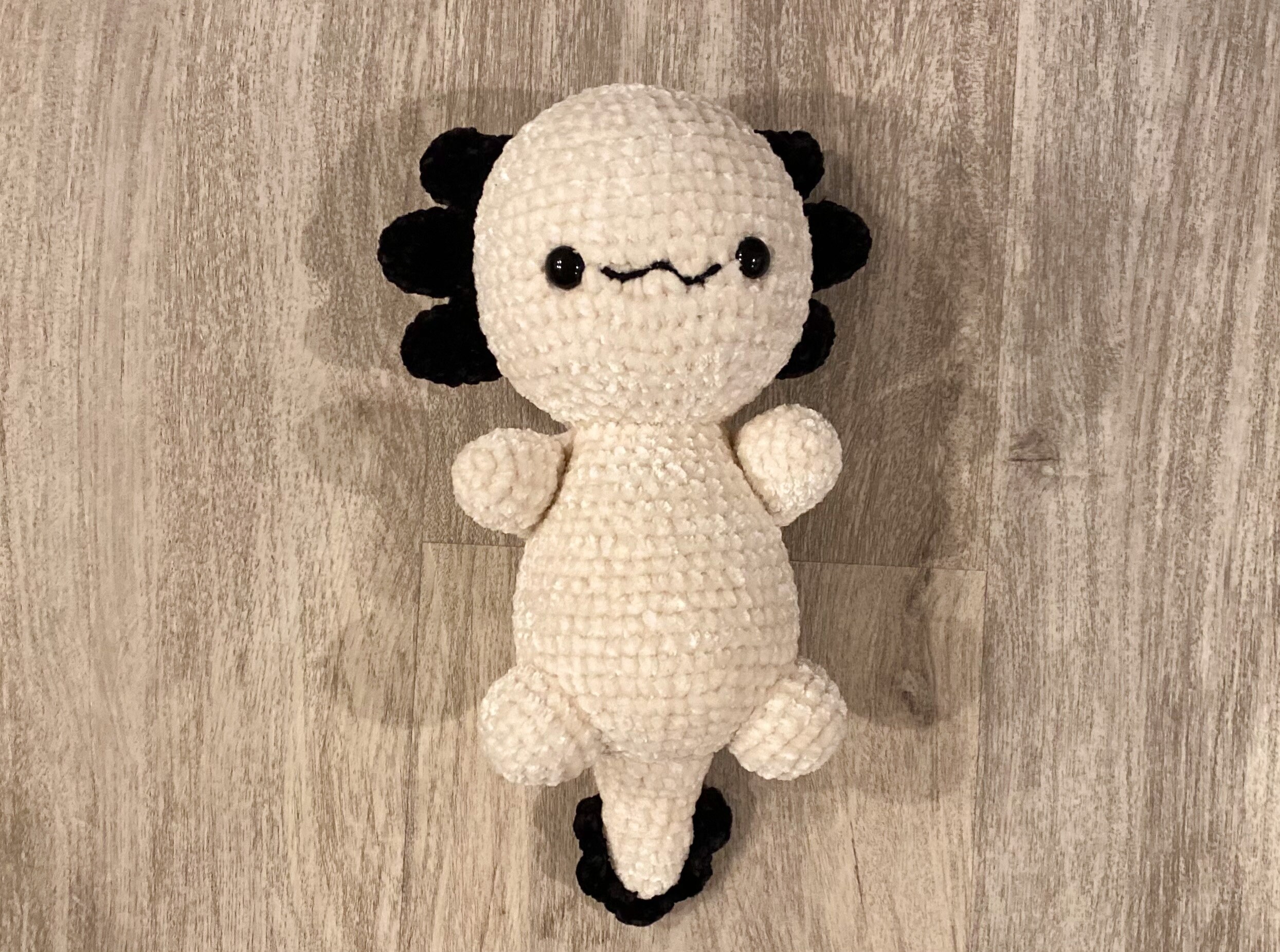 Made to Order Cute Axolotl Black and White Soft Fuzzy Handmade Crochet Plush Velvet Yarn