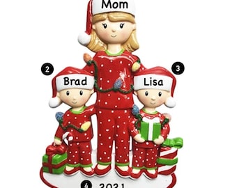 Single Mom Christmas ornament, Best mom with kids personalized Christmas ornament, mom with 2 kids, family of 3