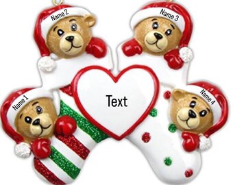 Personalized Christmas Ornament Family of 4, Family of Four Personalized Christmas Ornament, Family with 2 kids, Ornament with Names