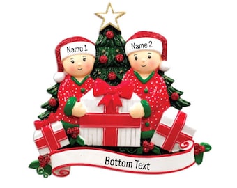 Personalized First Christmas Couple Ornament, Our 1st Christmas Custom Hand Personalized Christmas Gift, Opening Gifts as a Family of 2
