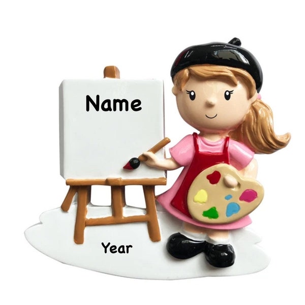 Girl Artist Christmas ornament - Personalized Painting Student - Custom Childrens ornament