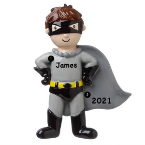 Personalized superhero Christmas Ornament, superboy hero cape Ornament